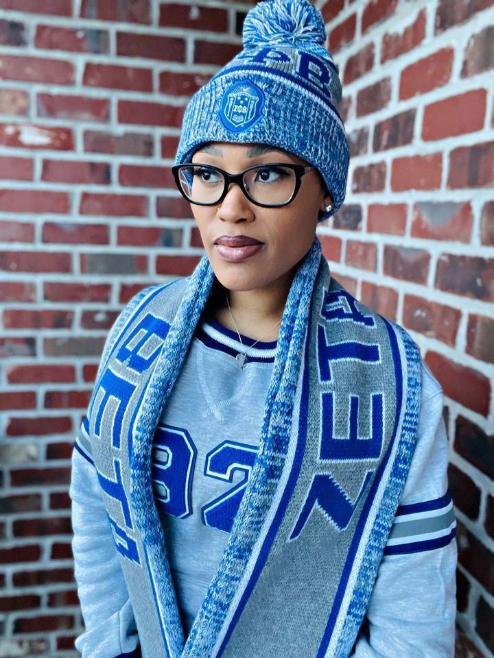 Zeta Grey Crest Scarf and Hat Set