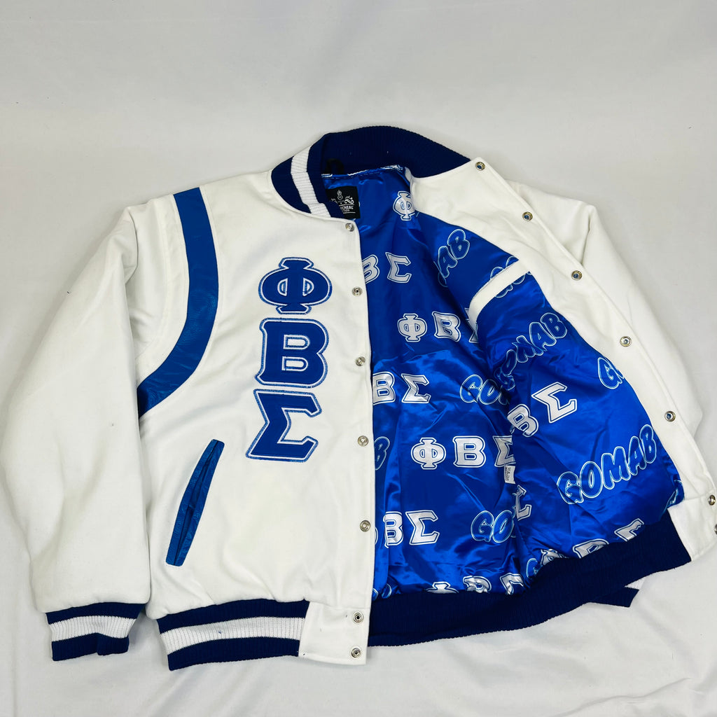 Blue Wool / White Leather Varsity HOODIE Letterman Jacket