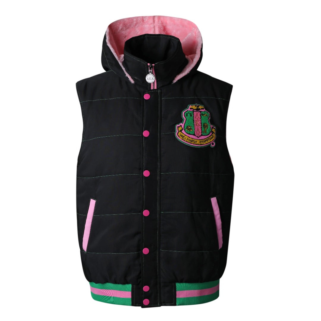 AKA Black Hooded Puffer Vest Sherpa Lining Read Description