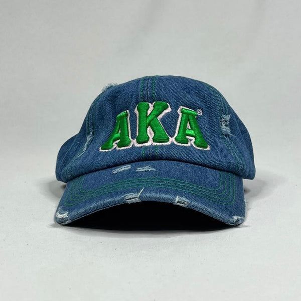 AKA Medium Wash Denim w/green stitching Hat