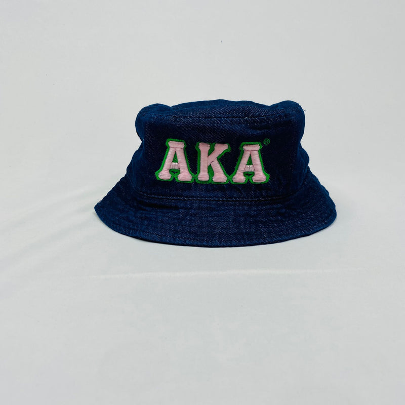 AKA Dark Denim Pink Letter Bucket Hat