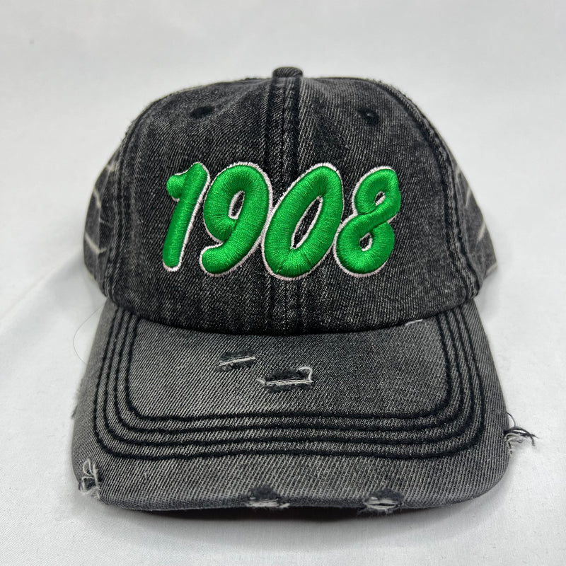 AKA Black Denim (Green Numbers) Distressed Hat