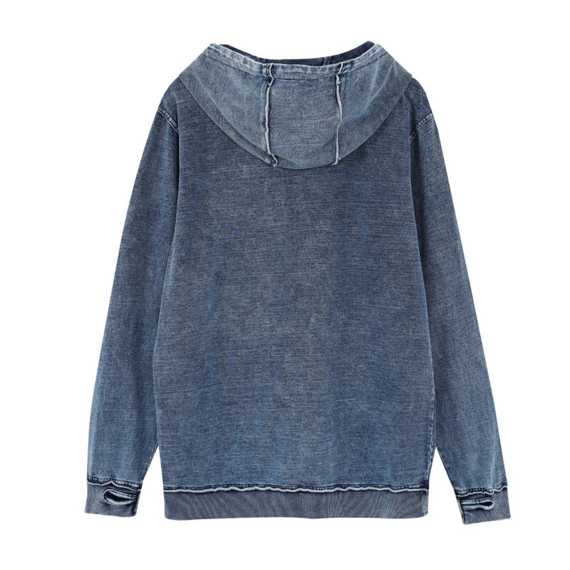 AKA Chenille Dark Washed Full Zip Denim Hoodie