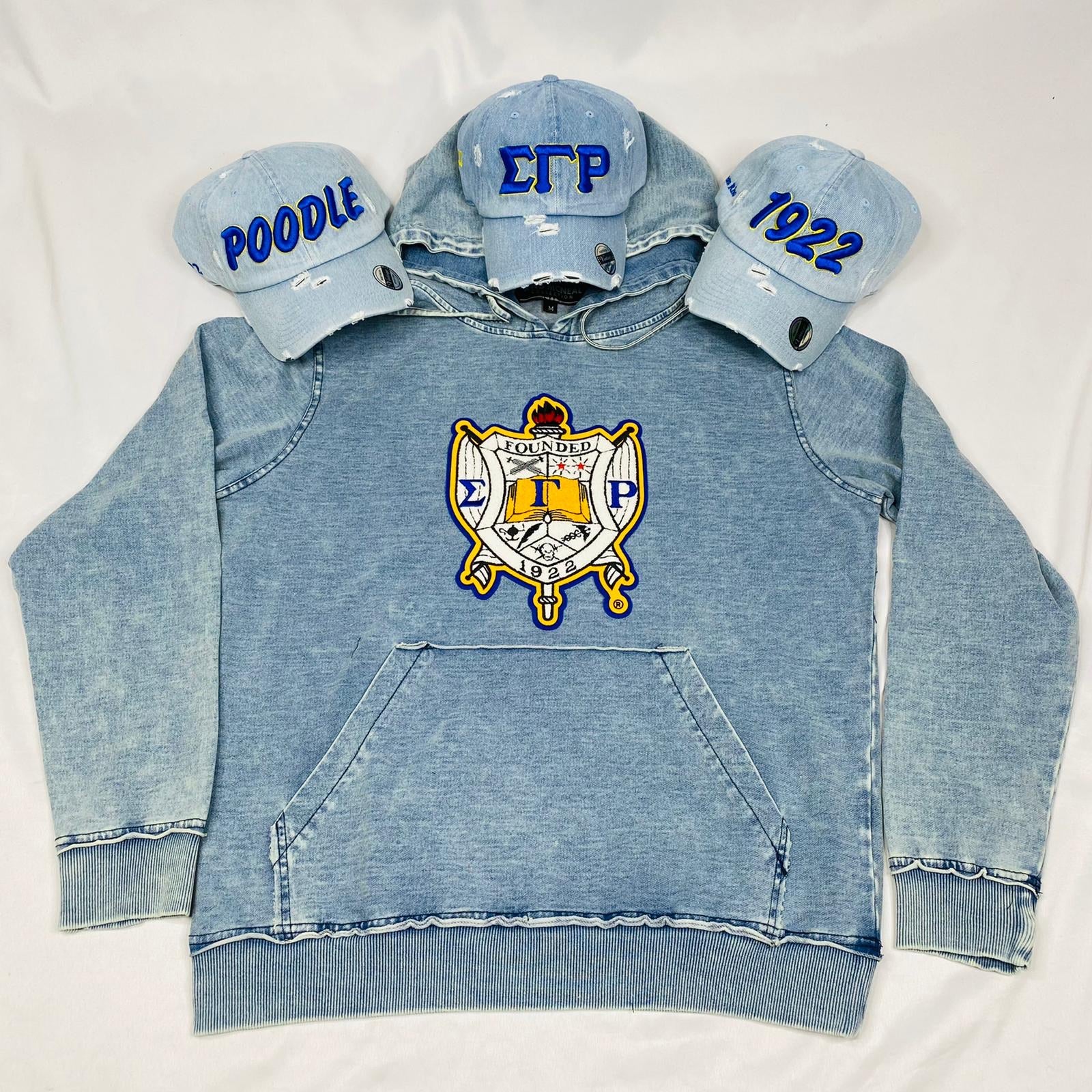 Sigma Gamma Rho Chenille Crest Light Denim Hoodie