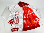 Delta White Satin Bomber Jacket Custom Ribbon And Lining