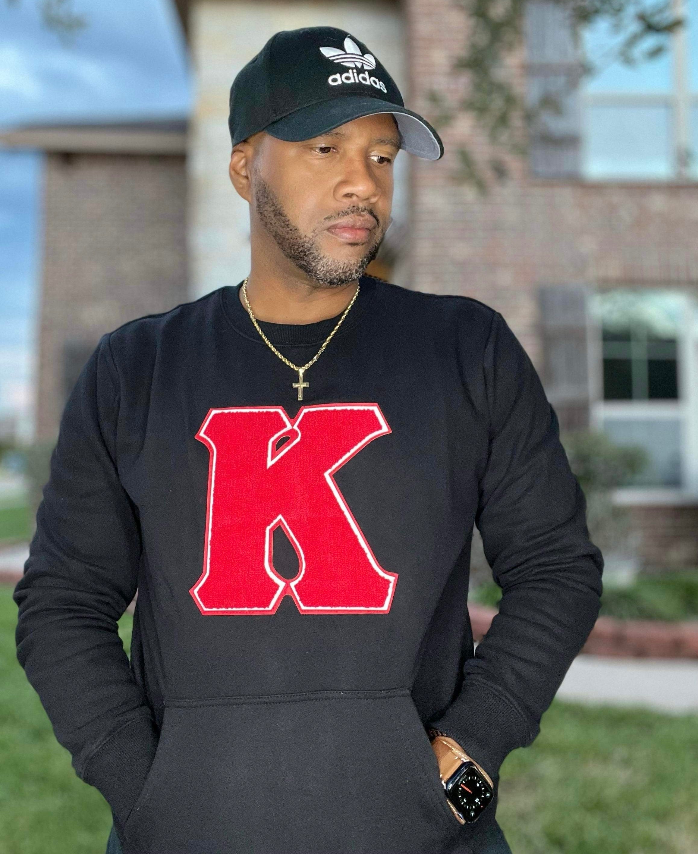 Chenille Kappa “K” Black Pocket Crewneck
