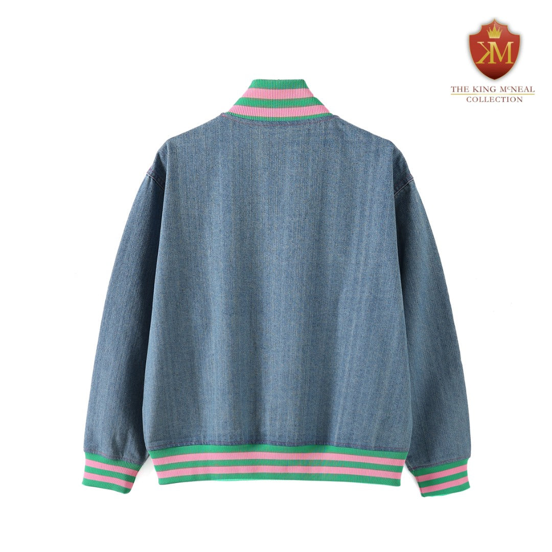 AKA Blue Denim Bomber Jacket Read Description