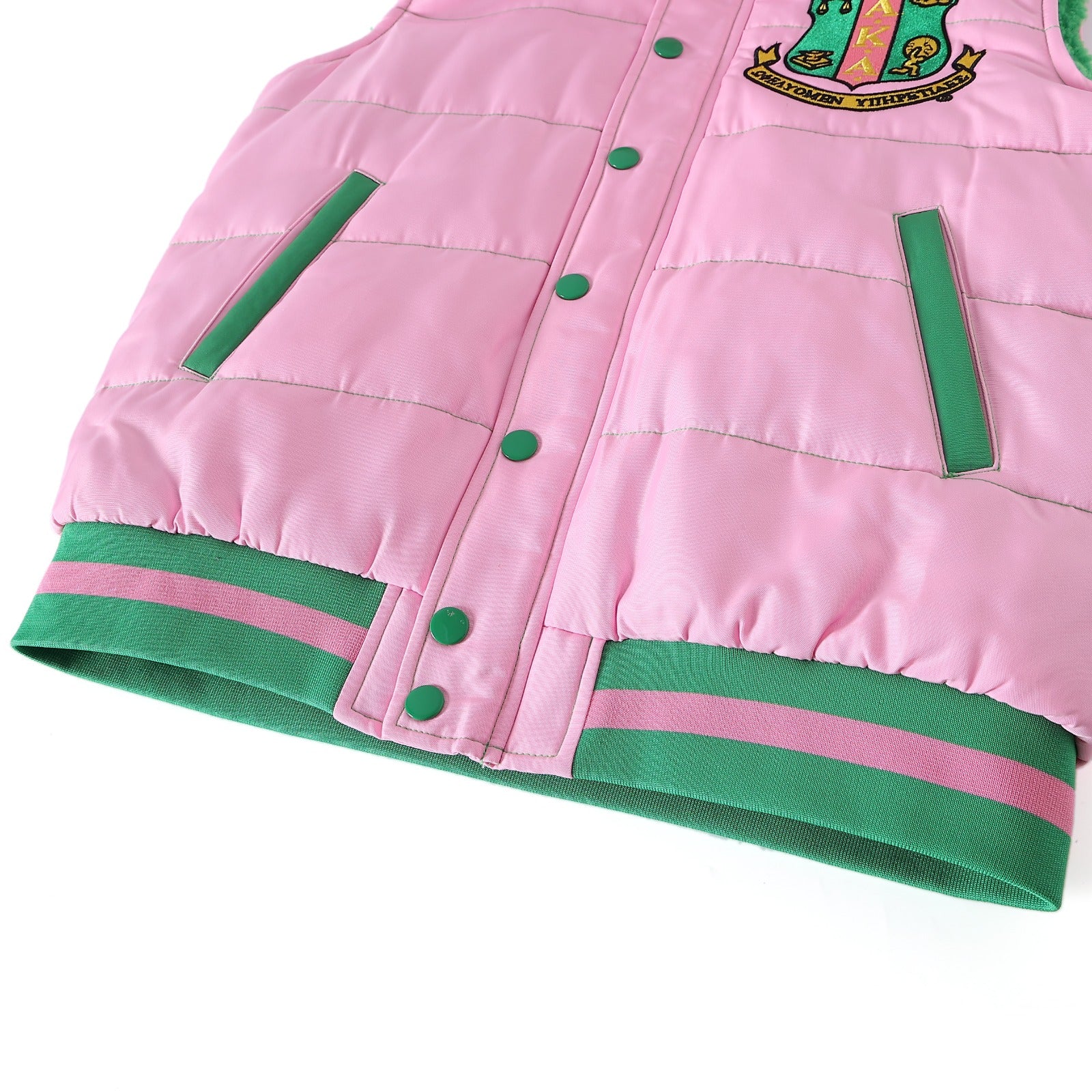 AKA Pink/Green Hooded Puffer Vest Sherpa Lining Read Description