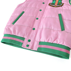 AKA Pink/Green Hooded Puffer Vest Sherpa Lining Read Description