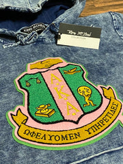 AKA Chenille Crest Washed Denim Hoodie