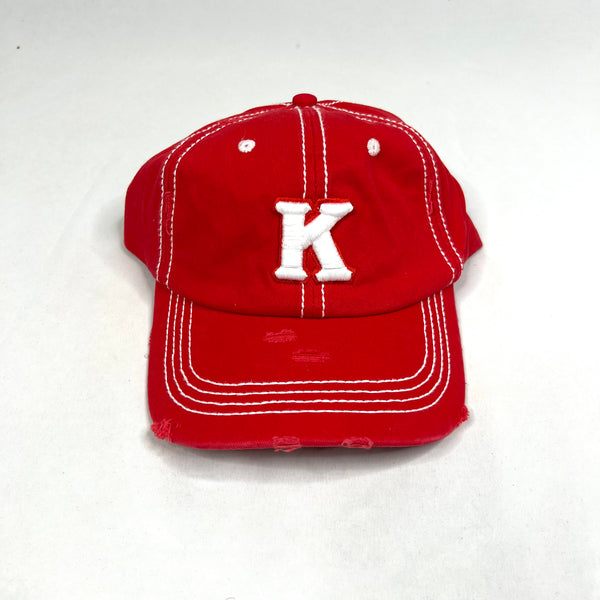 “K” Red & White Stitched Distressed Hat