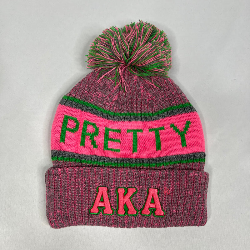 AKA Grey Beanie Hat with Pom