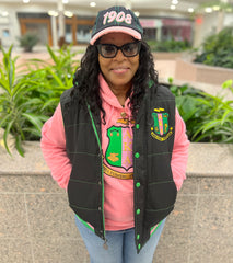 AKA Black/Green Hooded Puffer Vest Sherpa Lining Read Description