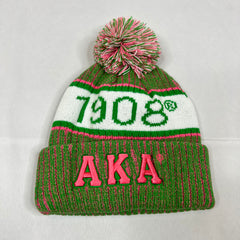 AKA Green Beanie Hat with Pom