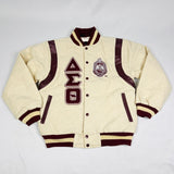 Delta Cream Wool and Crimson Leather Letterman Jacket