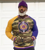 Omega Camo Opposite Sleeve Crest Chenille Crewneck