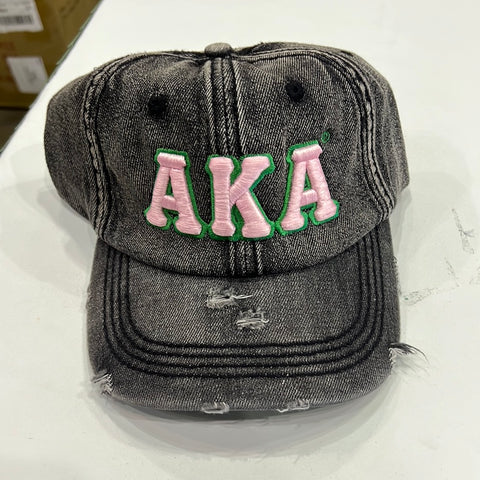 Pink “AKA” Black washed denim Hat
