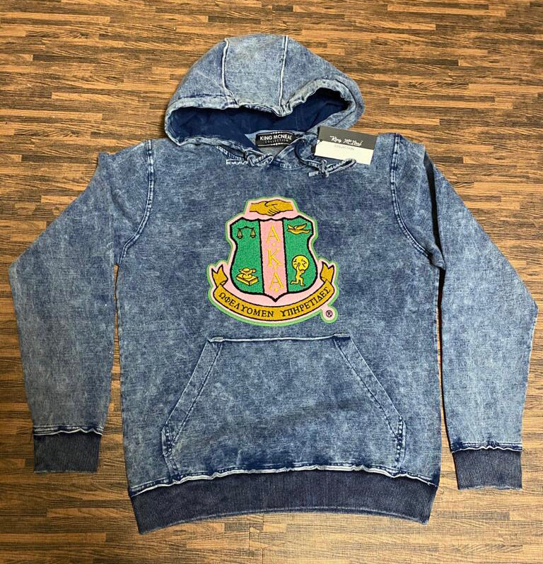 AKA Chenille Crest Washed Denim Hoodie