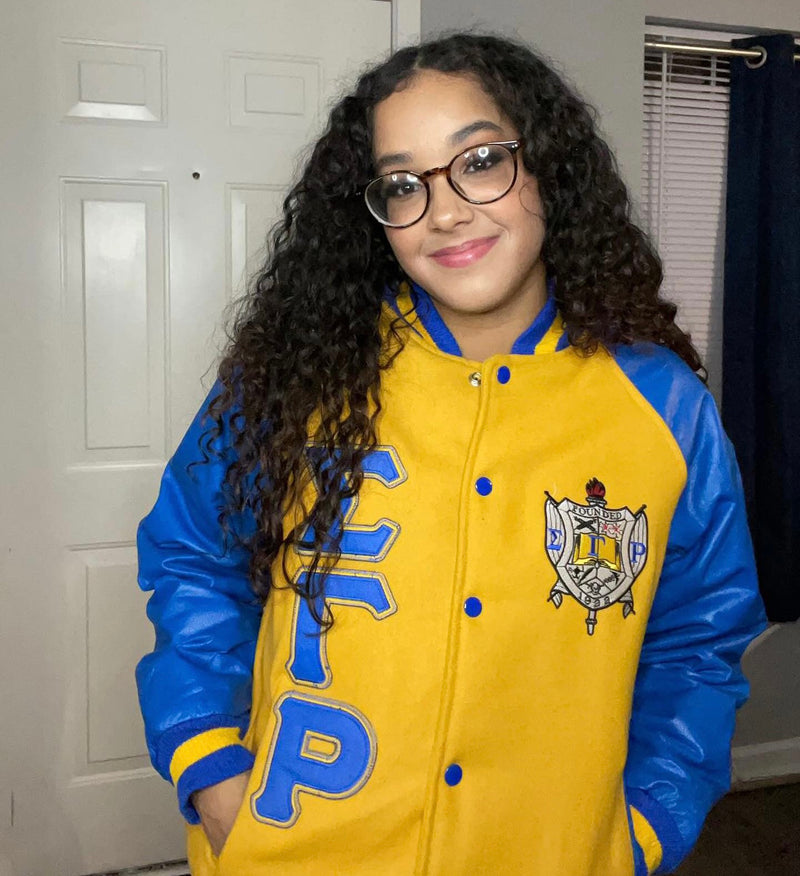 SGRho Gold Wool and Leather Letterman Jacket