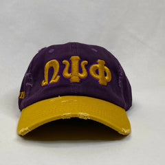 “ΩΨΦ” Omega Psi Phi Purple & Old Gold distressed hat