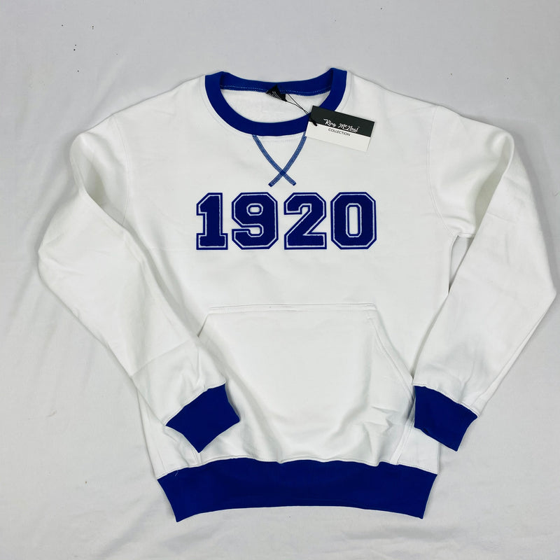 Zeta Phi Beta White 1920 Chenille Crewneck