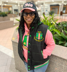 AKA Black/Green Hooded Puffer Vest Sherpa Lining Read Description