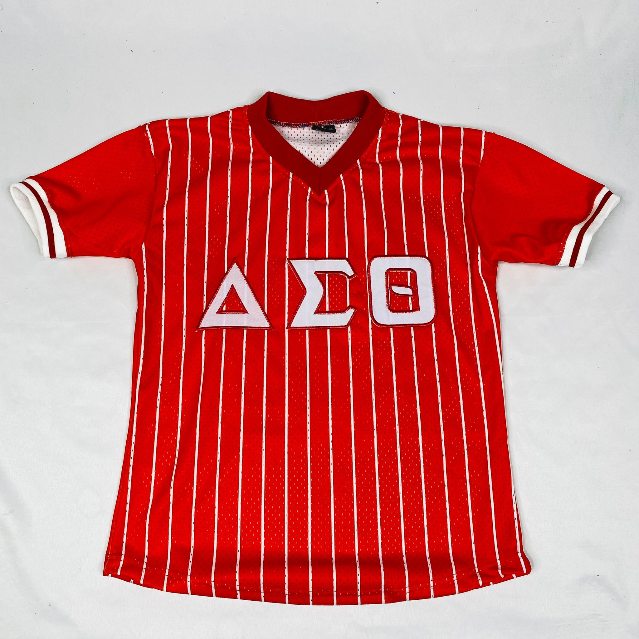 Delta Diva Red Pinstripe Baseball Jersey