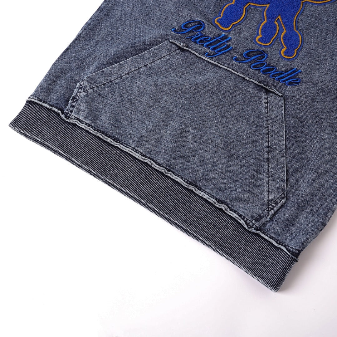 SGRho Chenille Poodle Denim Pocket Crewneck
