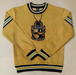 Alpha Gold Stripe Crest Chenille Crewneck