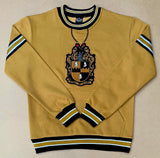 Alpha Gold Stripe Crest Chenille Crewneck