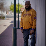 Omega Gold Stripe Letter Chenille Crewneck