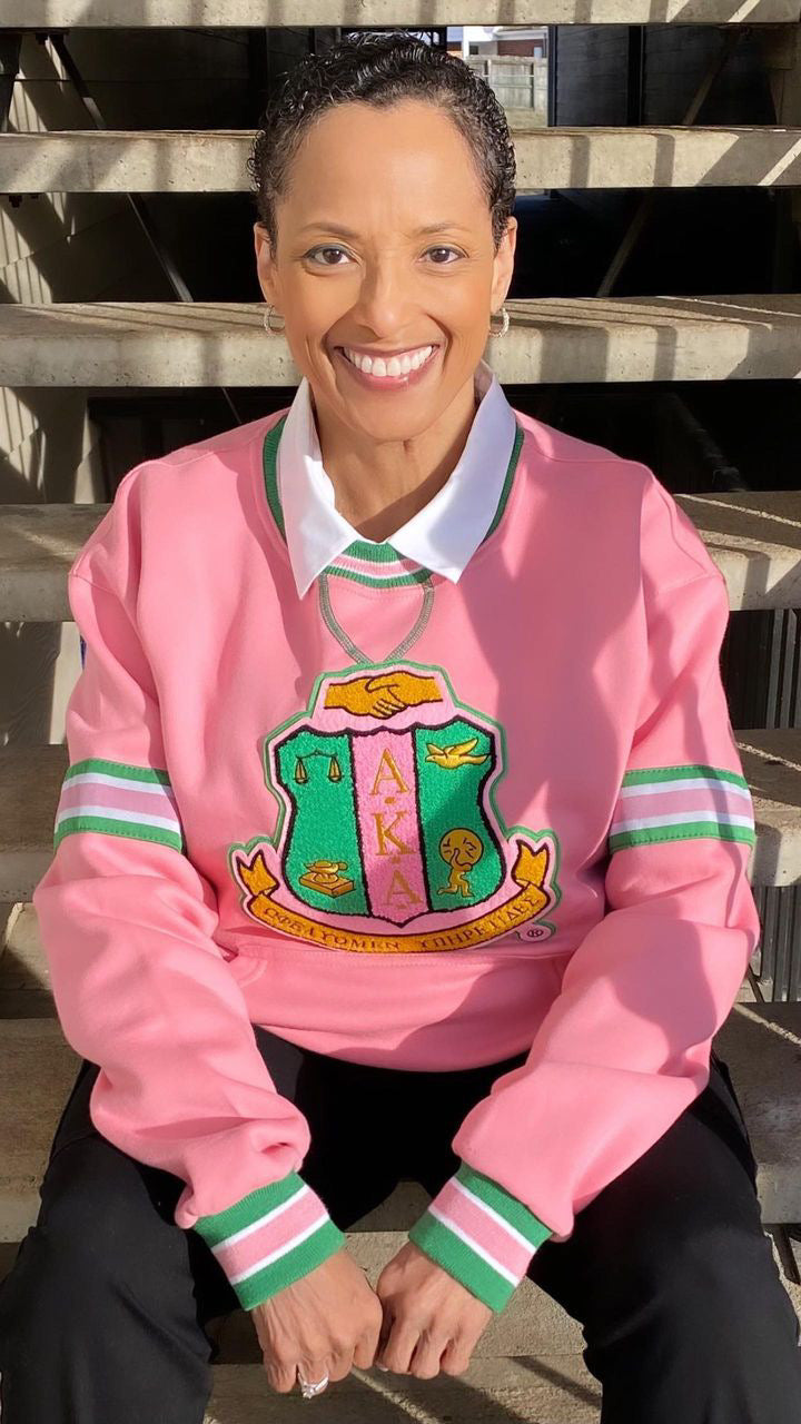 AKA Pink Stripe Chenille Crest Crewneck (Unisex Size)