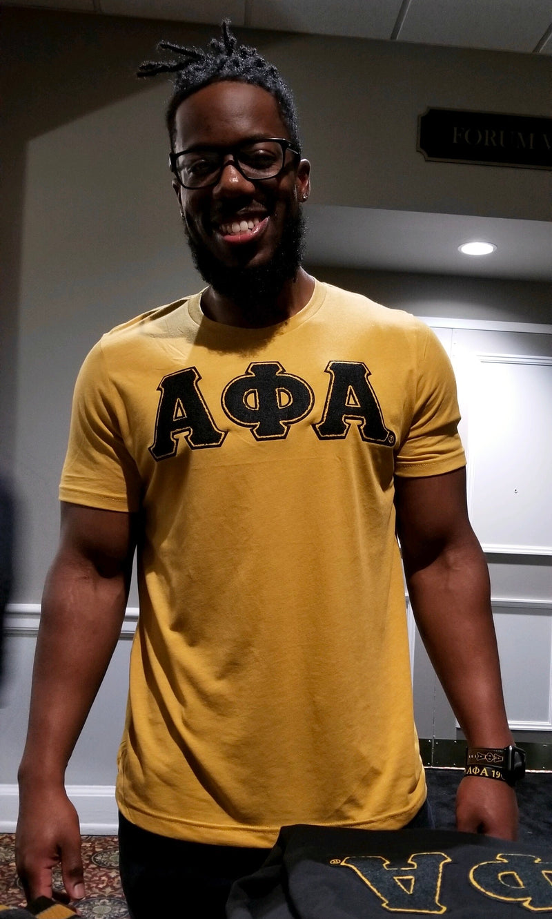 Premium Alpha Old Gold Chenille Black letter T-Shirt