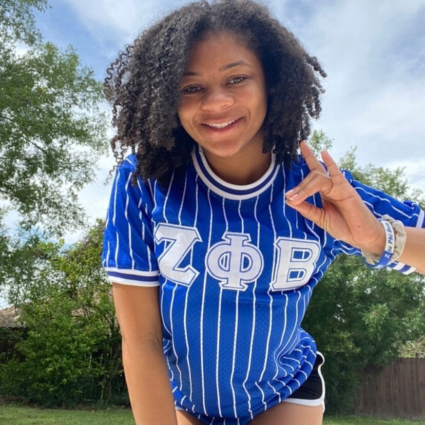 Zeta Phi Beta Blue Pinstripe Baseball Jersey