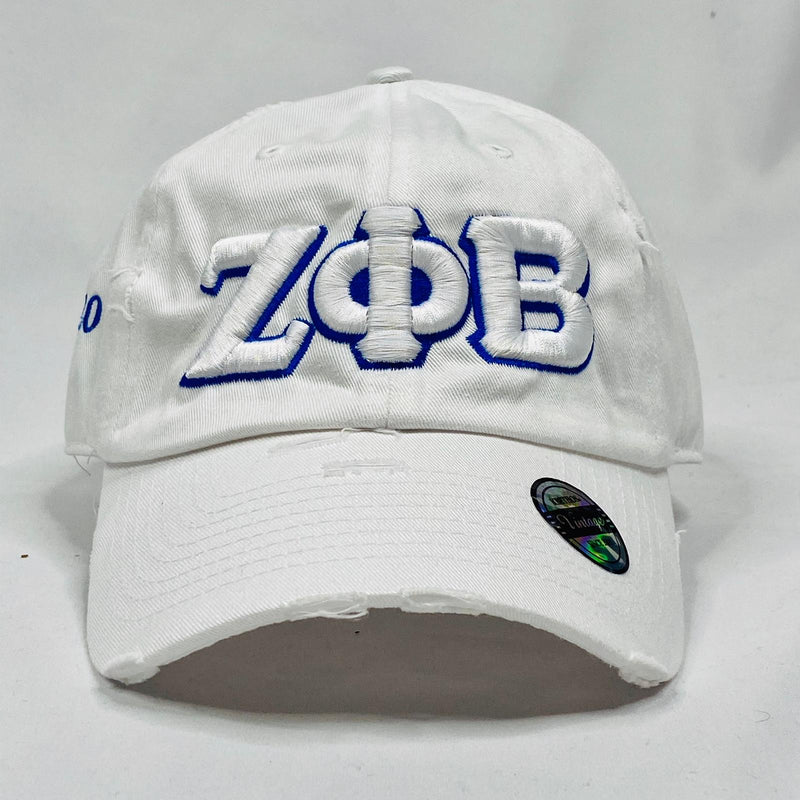 White Zeta Phi Beta Distressed Hat