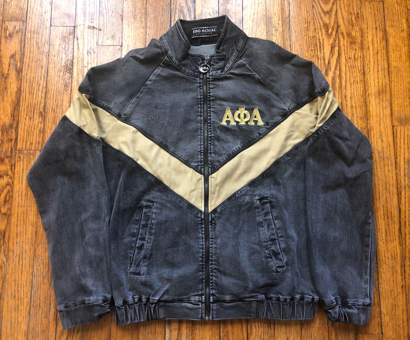 Alpha Black Washed Denim and Suede Jacket