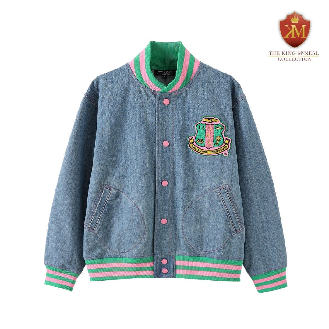 AKA Blue Denim Bomber Jacket Read Description