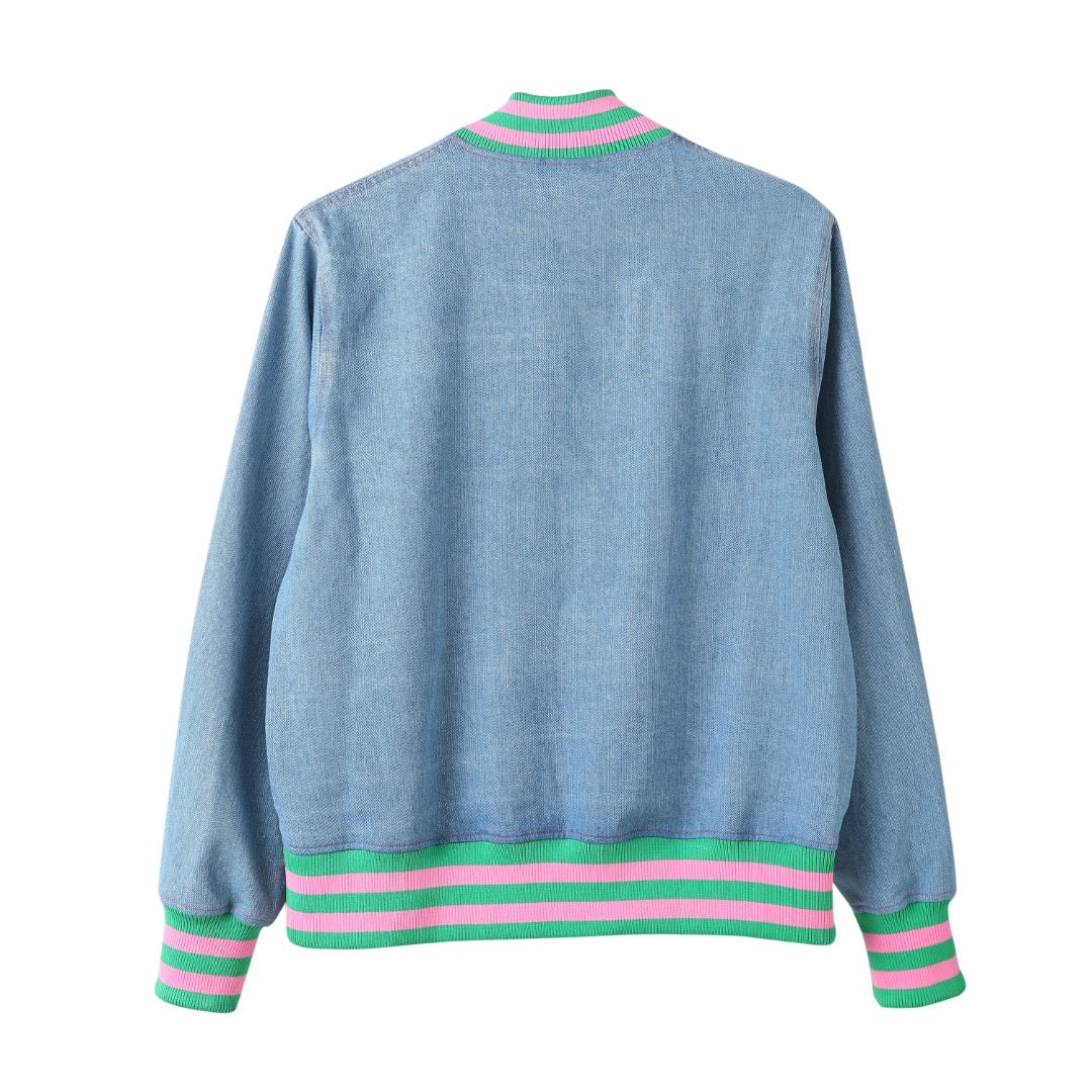AKA Blue Denim Bomber Jacket Read Description