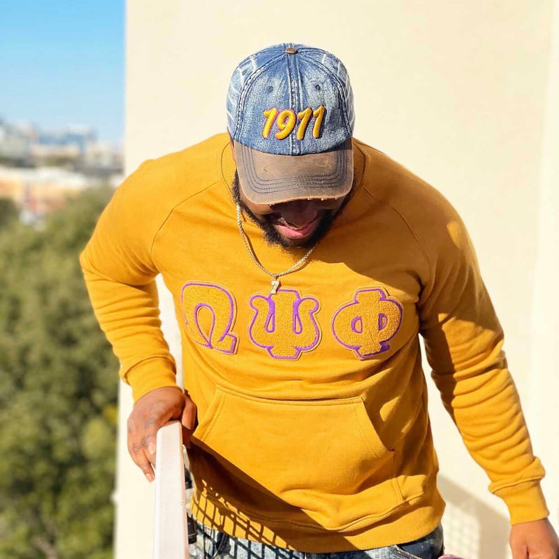 Omega Gold Letter Chenille Crewneck