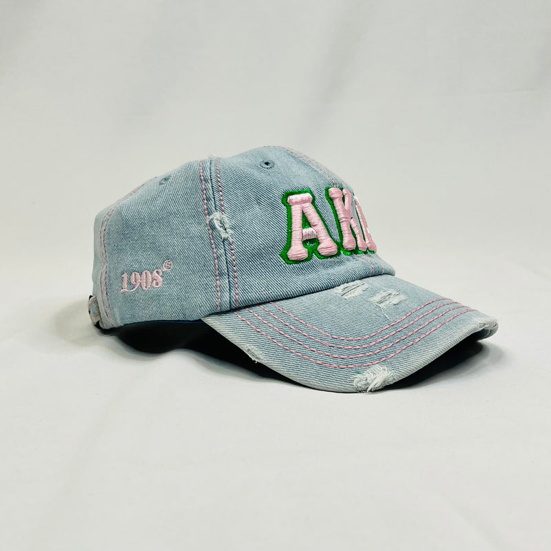 AKA Light Denim Distressed Hat