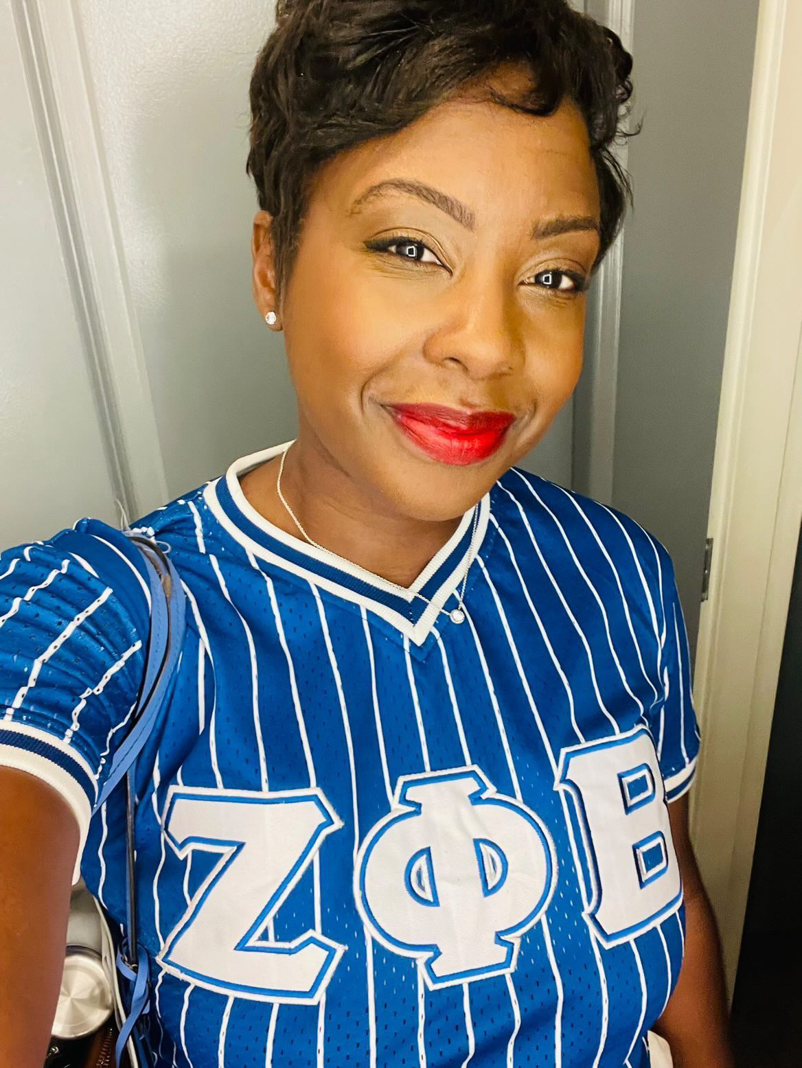 Zeta Phi Beta Blue Pinstripe Baseball Jersey