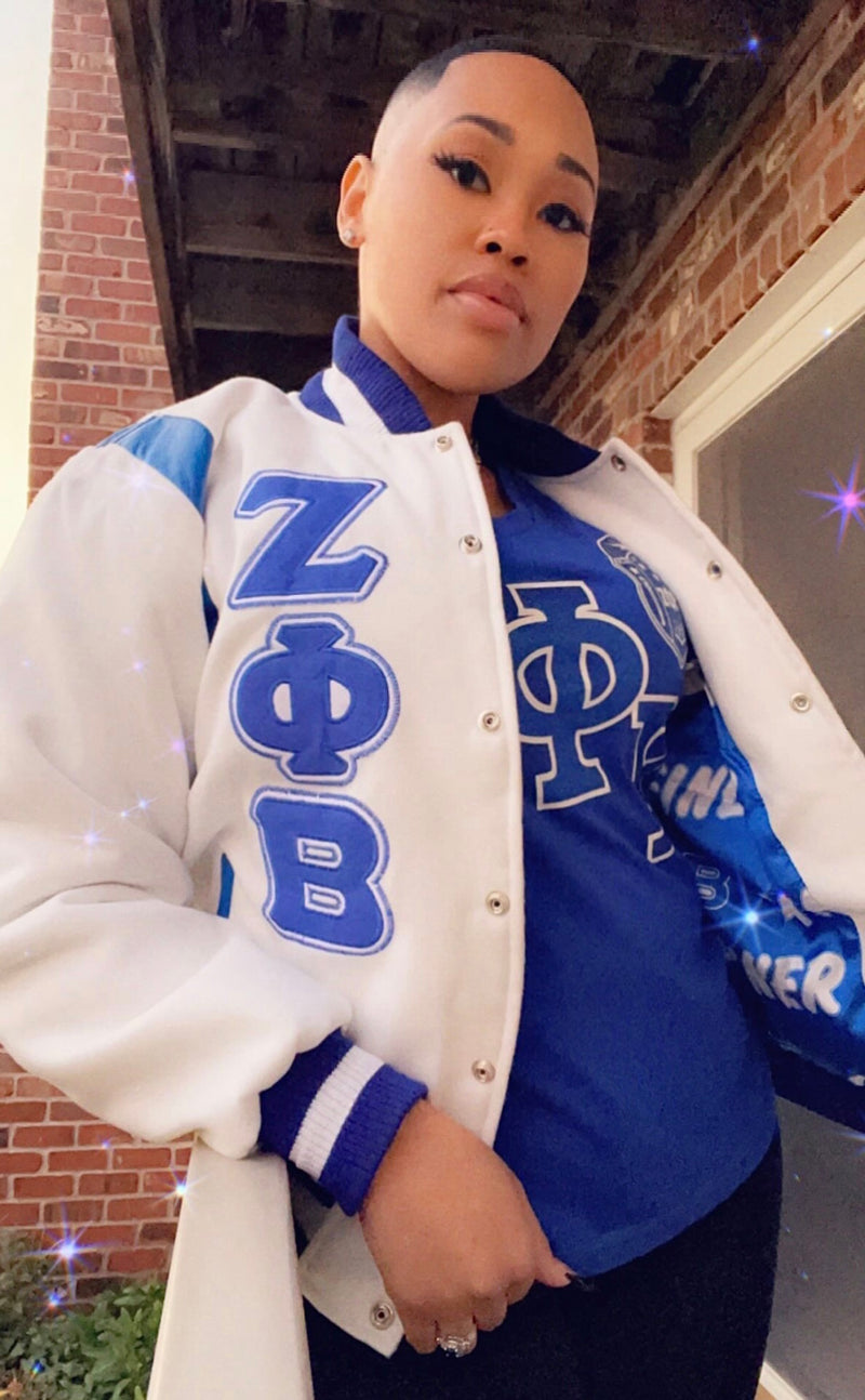 Zeta White Wool and Leather Letterman Jacket