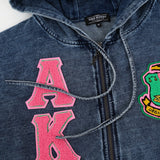 AKA Chenille Dark Washed Full Zip Denim Hoodie