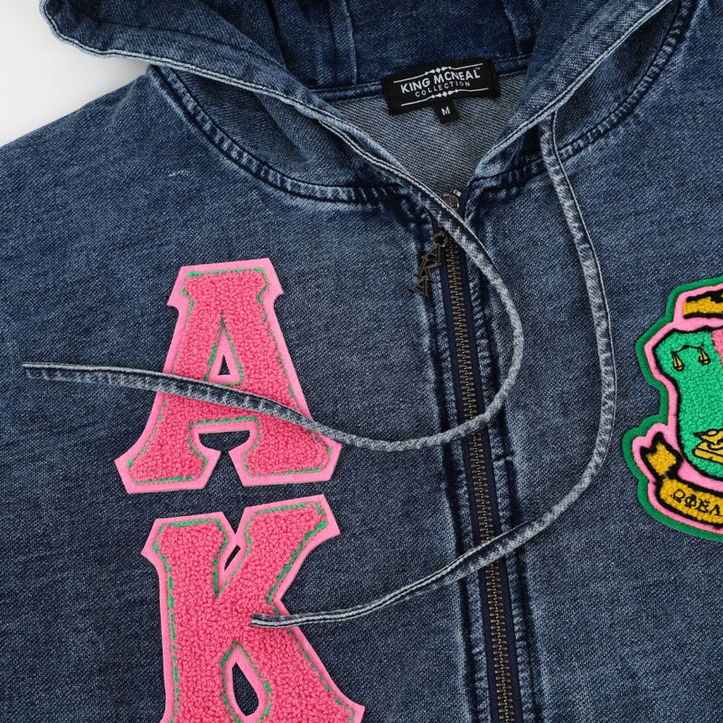 AKA Chenille Dark Washed Full Zip Denim Hoodie