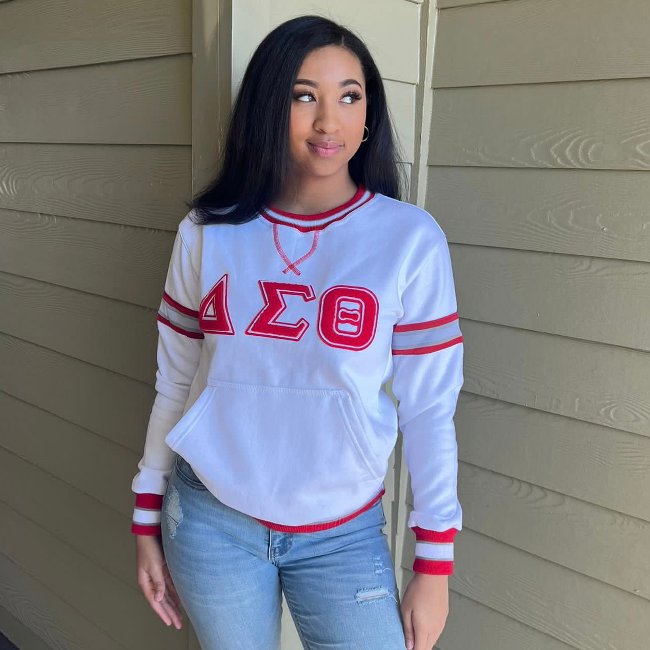 Delta Sigma Theta White Chenille Crewneck