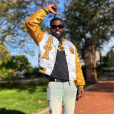 Alpha White Satin Bomber Jacket