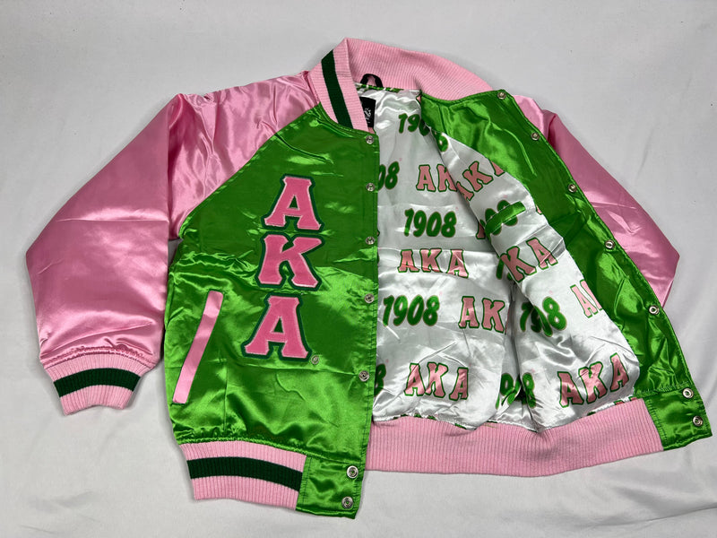 AKA Green Satin Bomber Jacket