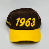 “1963” Iota Phi Theta Brown & Yellow Gold distressed hat