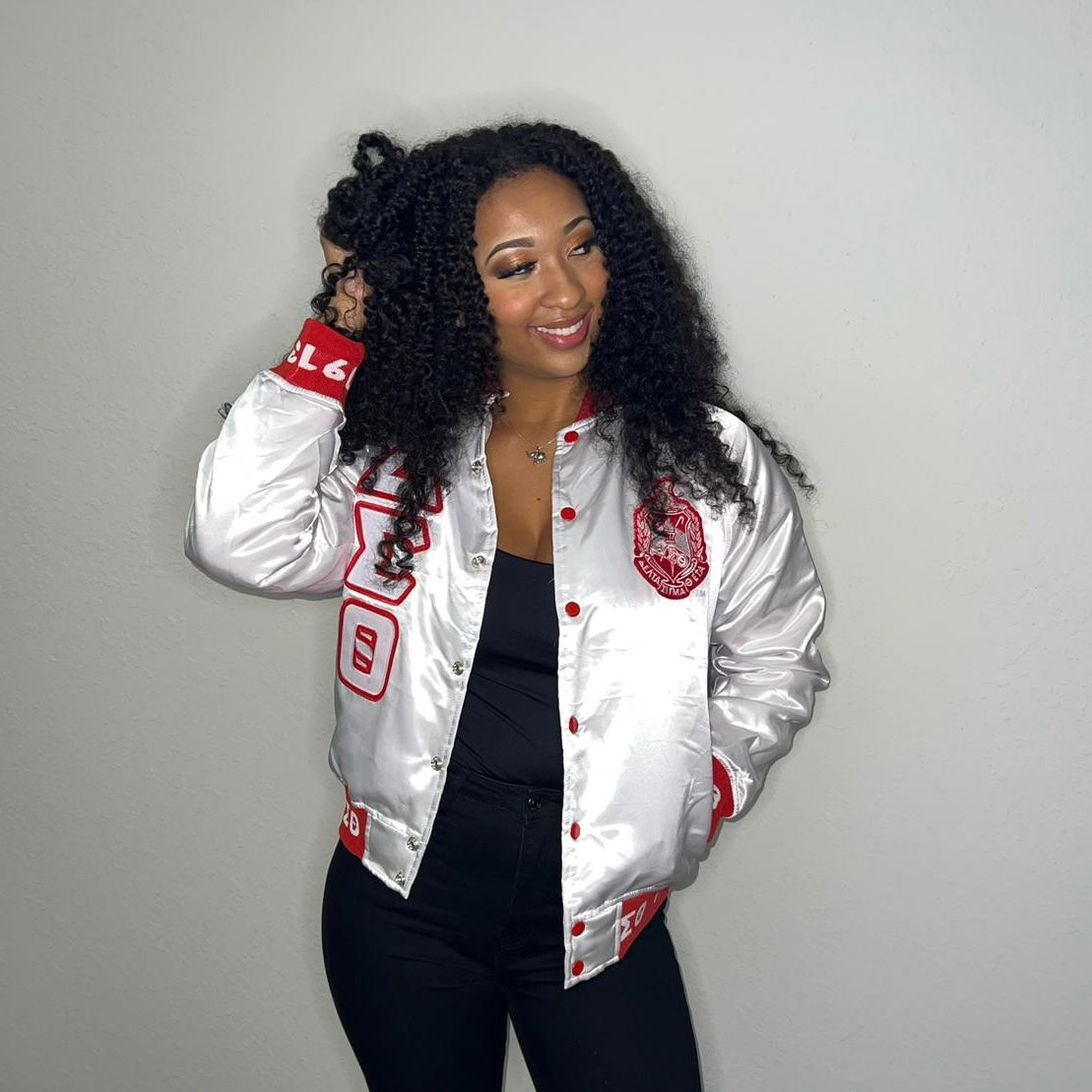 Women's white hotsell satin bomber jacket