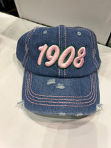 1908 Medium Wash Denim w/ Pink stitching Hat